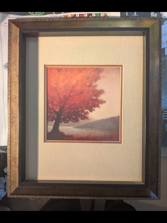 Edward Raymes Other - Framed Autumn Tree Wall Art in Warm Red and Cream 14 X 16 Inches
